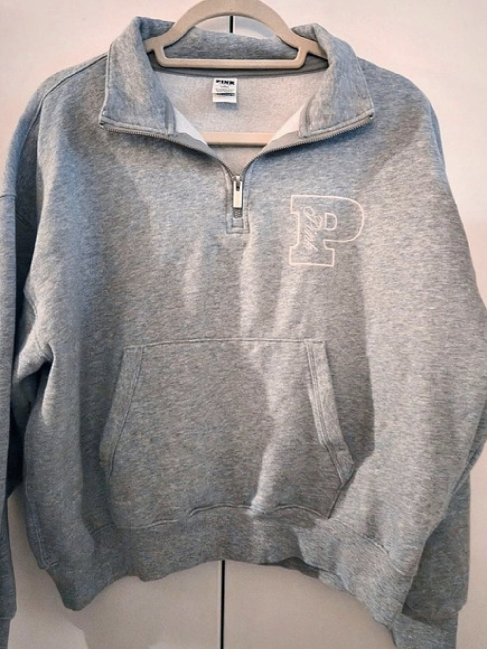 PINK Gray Quarter-Zip Pullover Size Medium